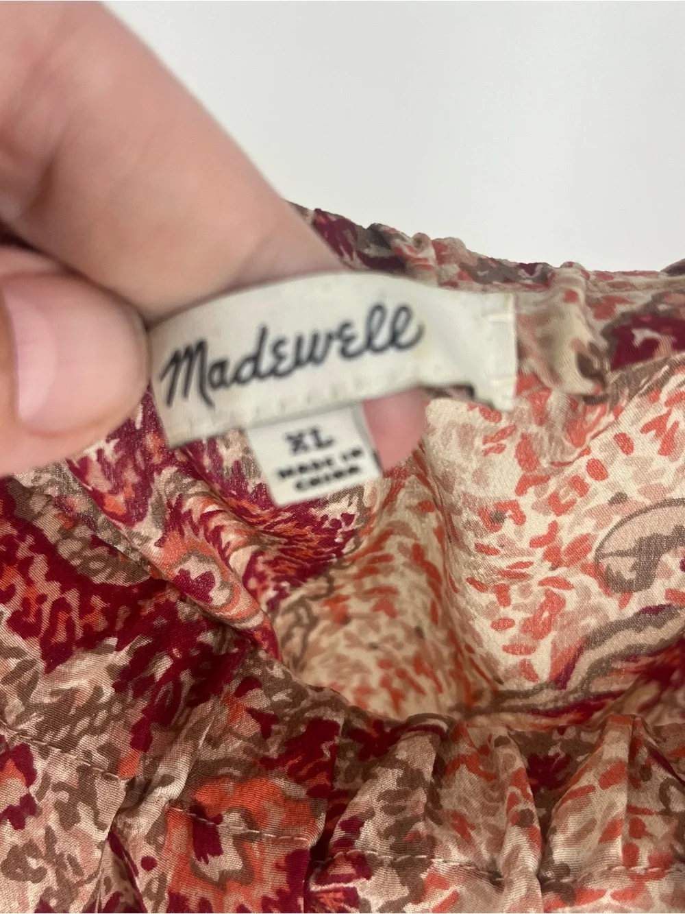 Madewell Red and Cream Paisley Off-Shoulder Blouse